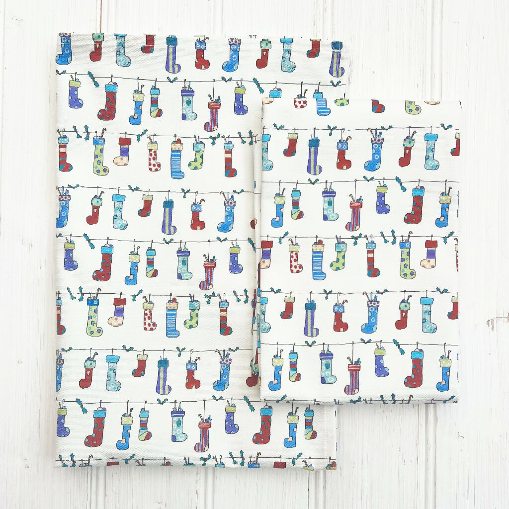 'Stockings' Christmas Organic Cotton Tea Towel