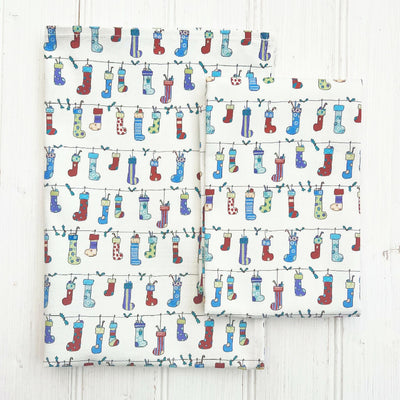 'Stockings' Christmas Organic Cotton Tea Towel
