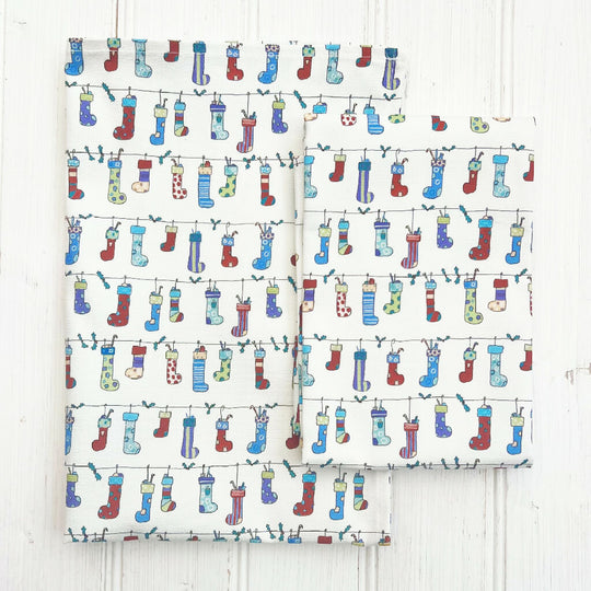 'Stockings' Christmas Organic Cotton Tea Towel