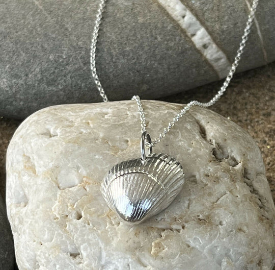 A Hand Cast Fine Silver Cockle Shell Pendant
