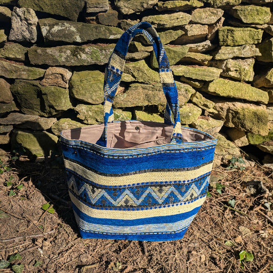 The Nador Small Expandable Fabric Tote in Blue