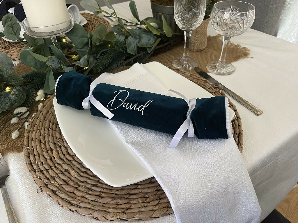Personalised Velvet Christmas Crackers: Eco-Friendly Reusable Fabric - 9 colour options