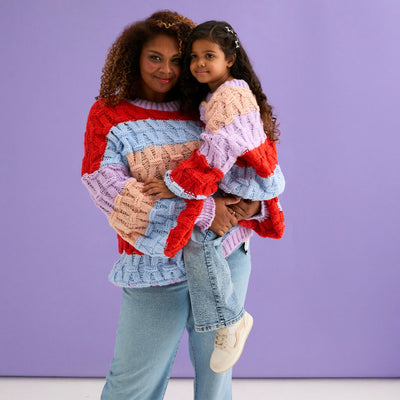 Mandy Kids Criss-Cross Stitch Balloon Sleeve Stripe Jumper