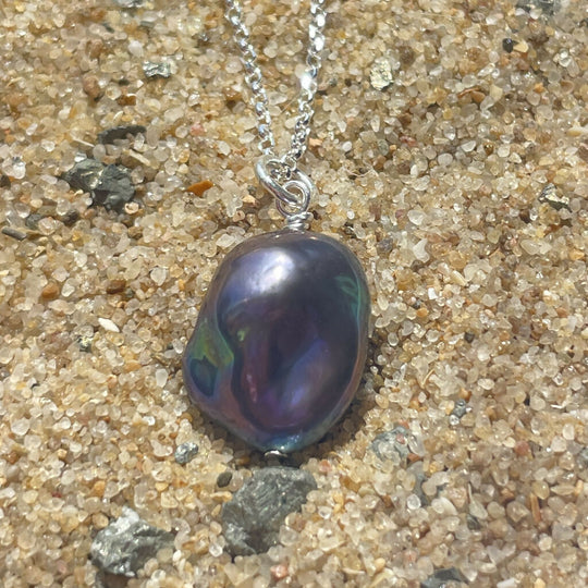 baroque Peacock Freshwater Pearl Sterling Silver Pendant Necklace