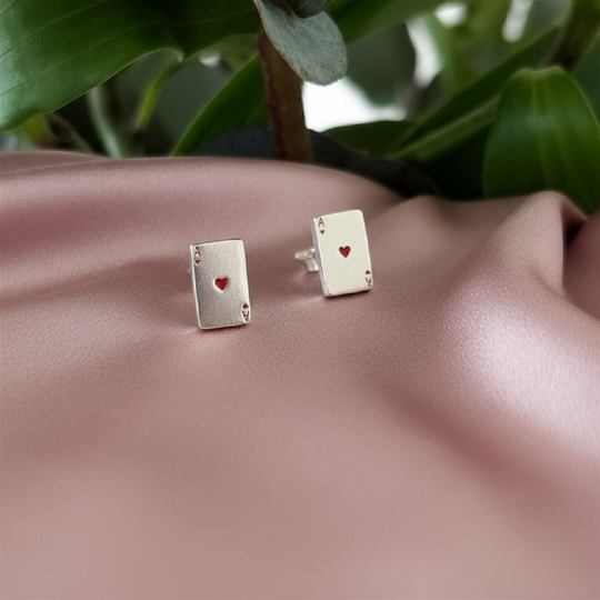 Sterling Silver Ace of Hearts Stud Earrings