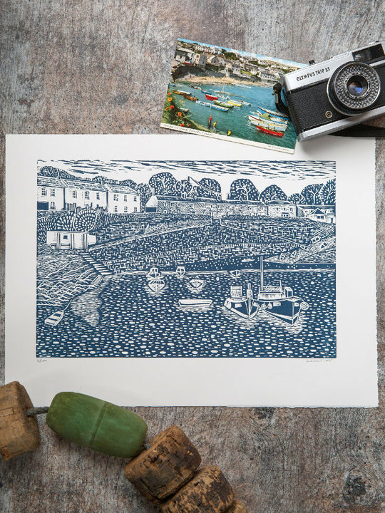 Looking Back, Portscatho Lino Print