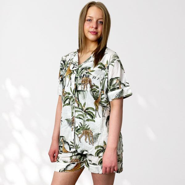 Giraffe Print 100% Cotton Short Pyjama Set in White