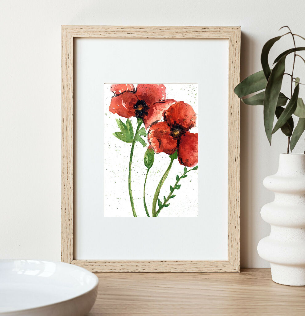 Poppy & Glitter Watercolour Print