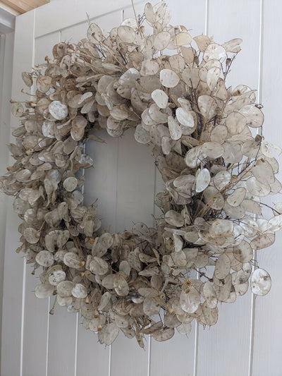 Lunaria Wreath with a Hint of Wild Poppies