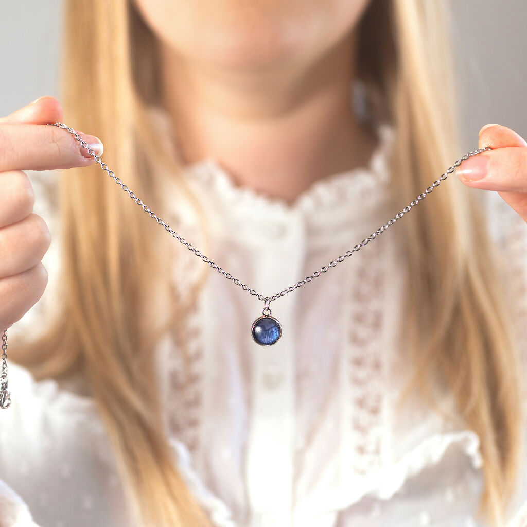 Upcycled Metal Pendant Necklace on Chain in Blue