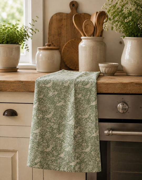 Birds & Branches Tea Towel – Mint Green