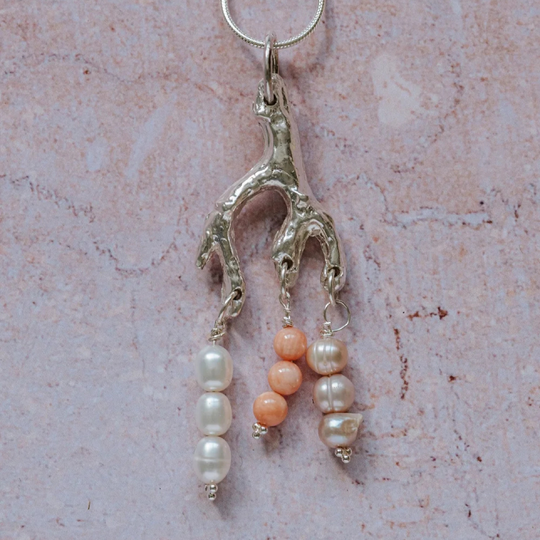 Silver Coral & Pearl Necklace