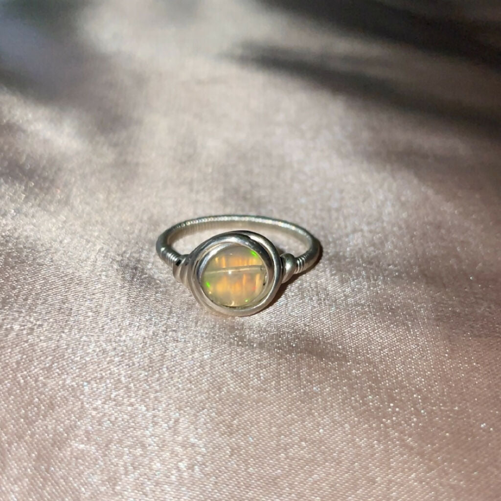 Ethiopian Opal Wire Wrapped Solid Silver Ring