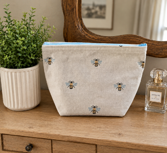 Handmade Natural  Bee fabric  Wash Bag – Travel Toiletries