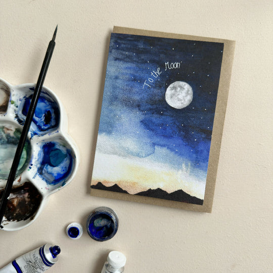 Celestial Full Moon Watercolour Greeting Card