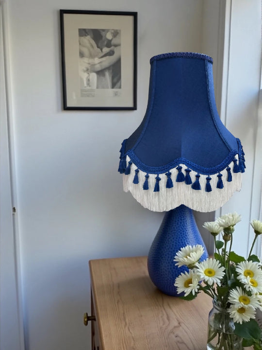 Traditional navy blue fabric lampshades with navy blue tassels - Available in 8 sizes