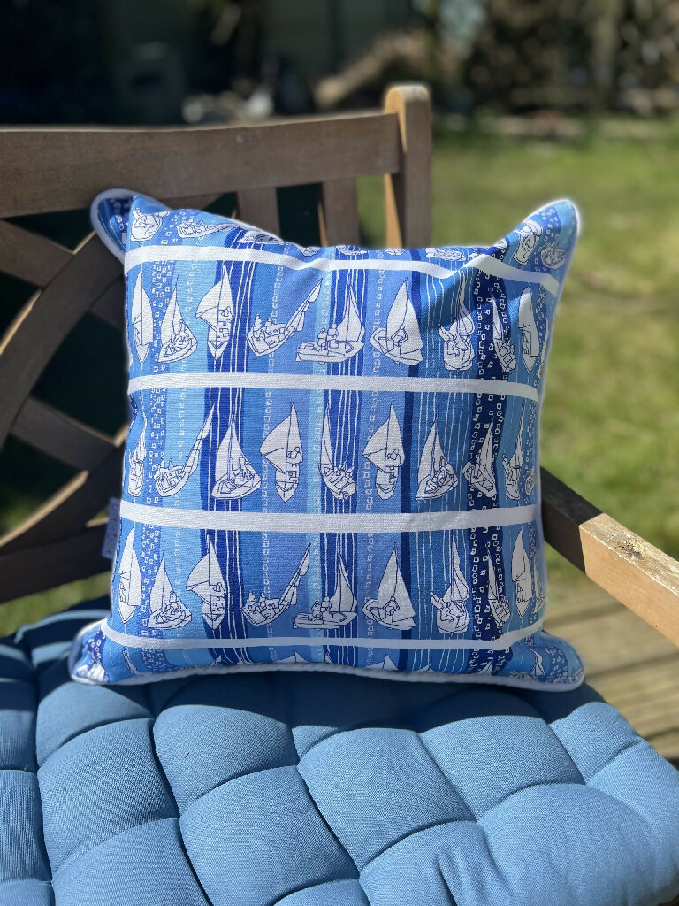 Sailing Hand Made Organic Cotton Cushion in Blue