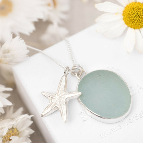 Silver Starfish & Sea Glass Necklace