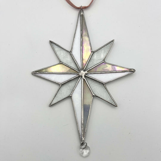 Sparkling White Stained Glass North Star with vintage chandelier crystal