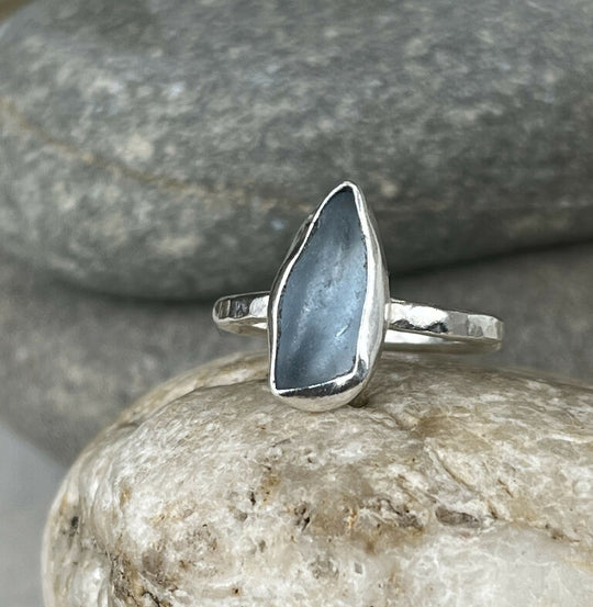 Lavender Crest - Sterling silver sea glass ring with unique ripple effect. Size J 1/2