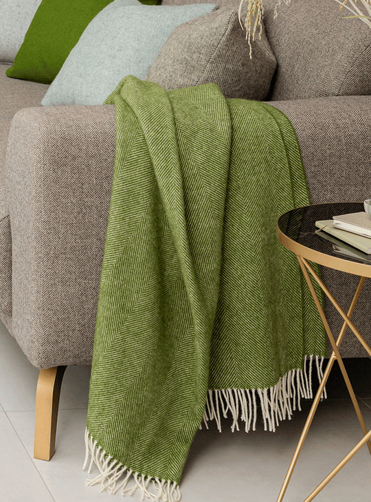 Pure New Wool Herringbone Throw ~ Apple
