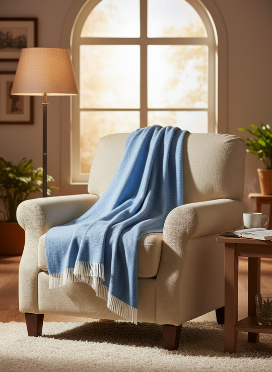 Herringbone Shetland Wool Throw in Peacock