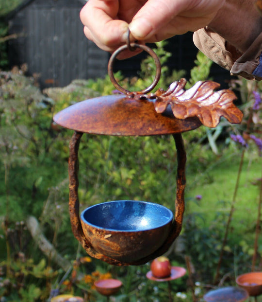 Hand-forged Oak and Acorn Hanging Bird Feeder