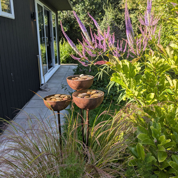 Water Catcher, Wildlife Garden Sculpture, with river pebbles included.