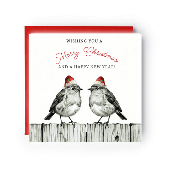 Festive Visitors: Traditional Robins Perched Christmas Card