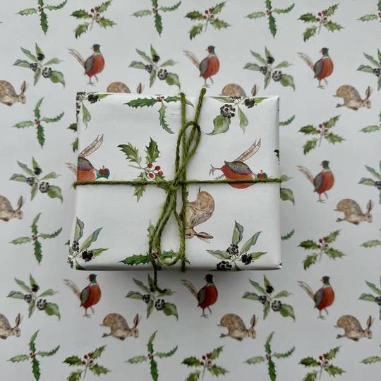 Hares and Pheasants Christmas Wrapping Paper