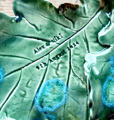 Double Oak leaf with acorn sculpture - Hand sculpted Personalised Ceramic Wall Hanging, wedding gift - MADE TO ORDER