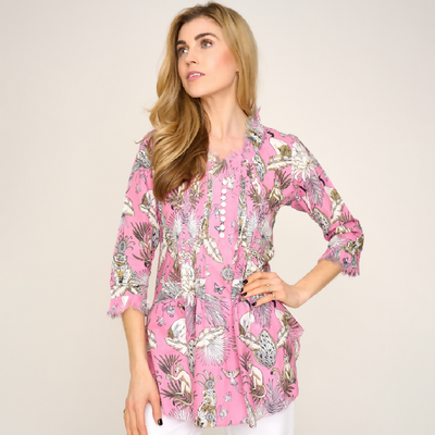 Sophie Cotton Shirt in Pink Tropical