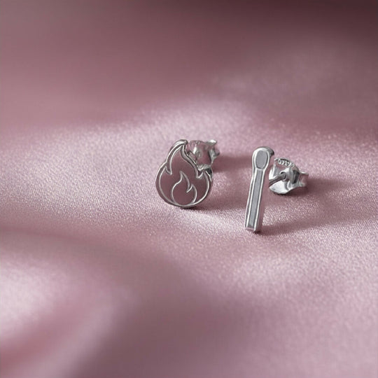 Sterling Silver Flame and Match Studs