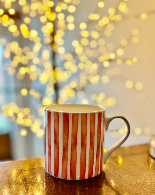 Candy Cane Red Stripes Large 14oz Bone China Mug - Christmas Country Collection