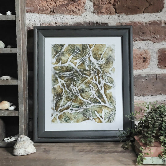Seaweed Gelli Print Art Giclee Print in Olive Green