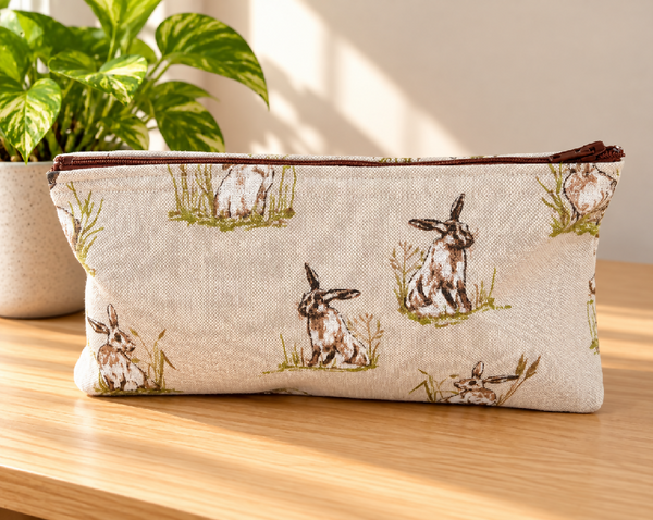 Handmade Fabric Pencil Case – Beige bunny Design