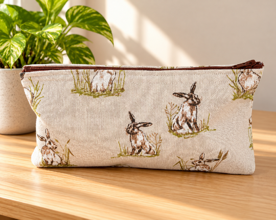 Handmade Fabric Pencil Case – Beige bunny Design