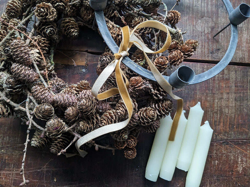Christmas Gift Set, Larch Wreath, Advent Candle Holder With Candles