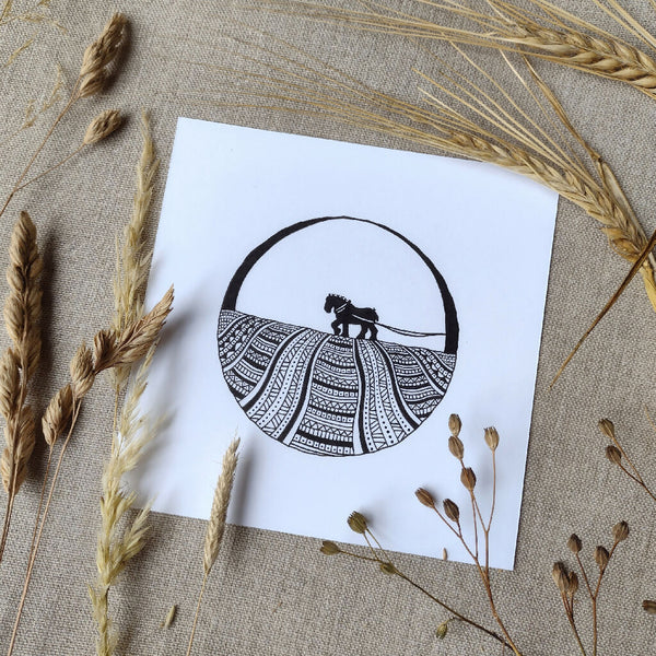 Working the Land VII | Original 3x3in pen & ink | Mounted and signed