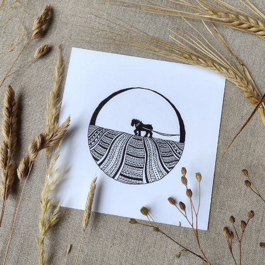 Working the Land VII | Original 3x3in pen & ink | Mounted and signed