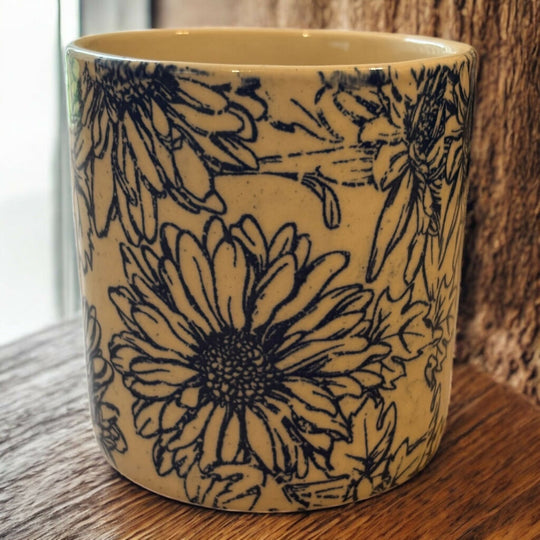Blue Daisy Stoneware Essential Oil Candle