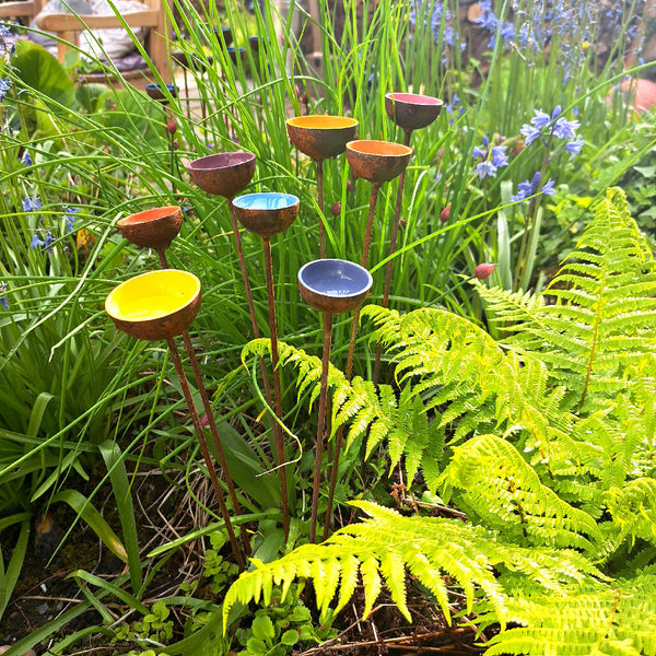 Bee and Butterfly Water Stations, Garden Décor, set of three colourful bee water cups .