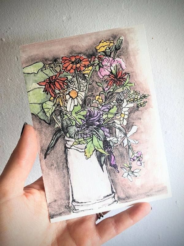 Jug of Wildflowers Greetings Card - Blank Inside