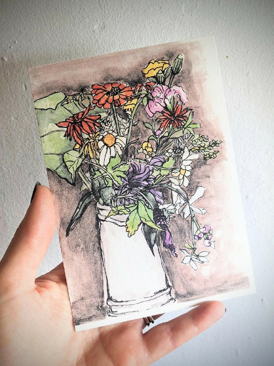 Jug of Wildflowers Greetings Card - Blank Inside
