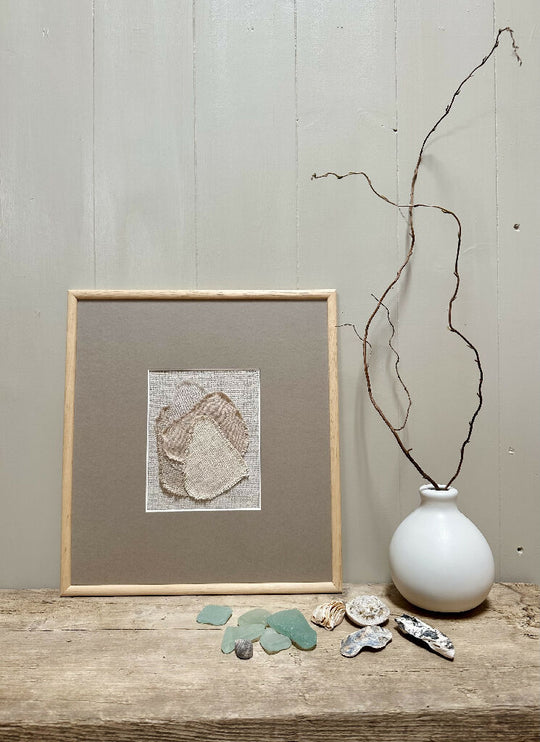 Sea Glass Textile Art Small Study Framed Stone II