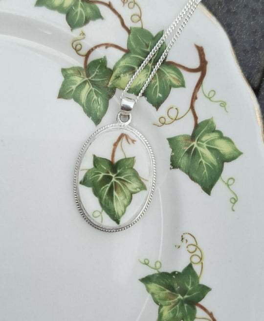 Ivy leaf broken china pendant