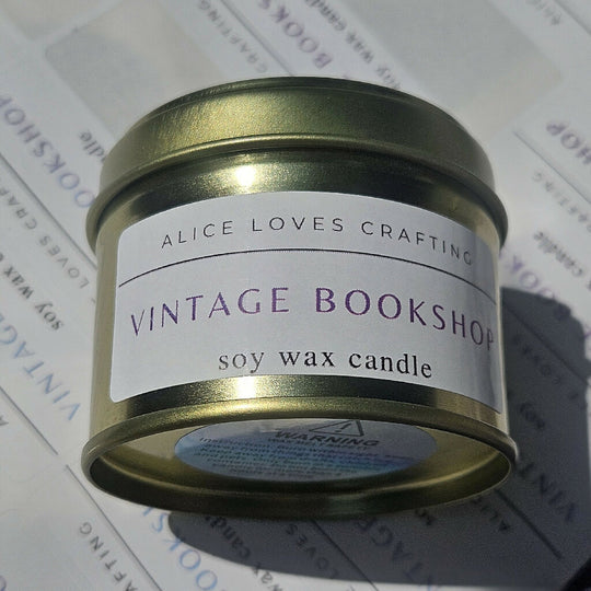 Vintage Bookshop Soy Wax Candle: Leather, Bergamot & Sandalwood in Gold Tin