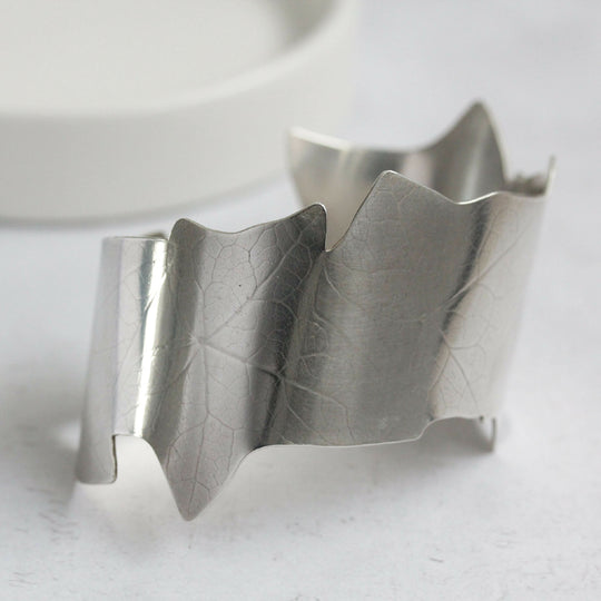 Sterling Silver Wide Ivy Leaf Cuff Bangle | Handmade Botanical Bracelet
