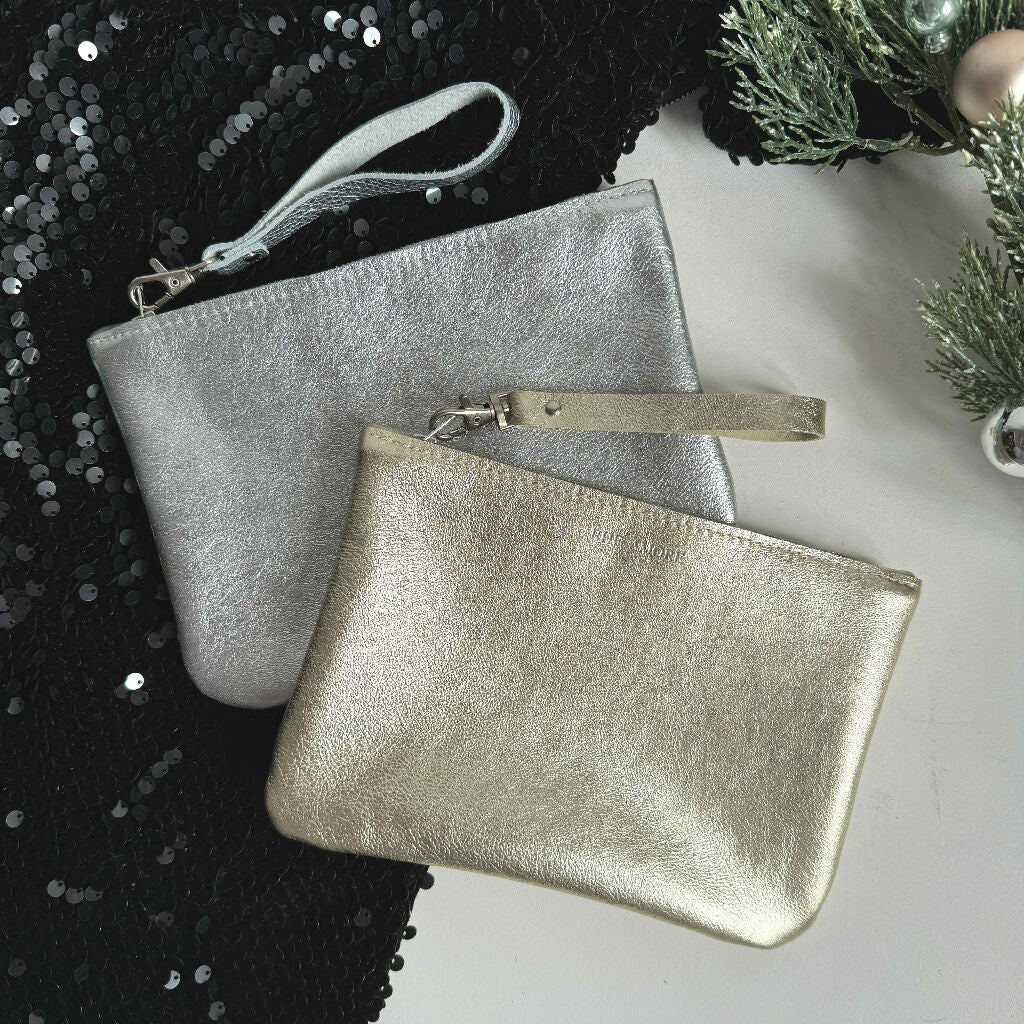 Metallic Silver & Gold Leather Clutch Bag - Rhe Amore