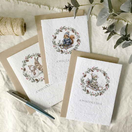 Multipack of 12 wildflower seed plantable Christmas cards - A winter's tale
